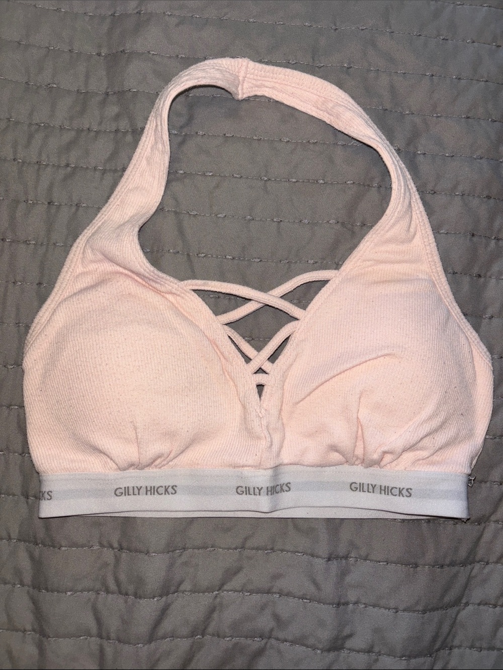 Gilly Hicks Light Pink Ribbed Crisscross Halter Bralette